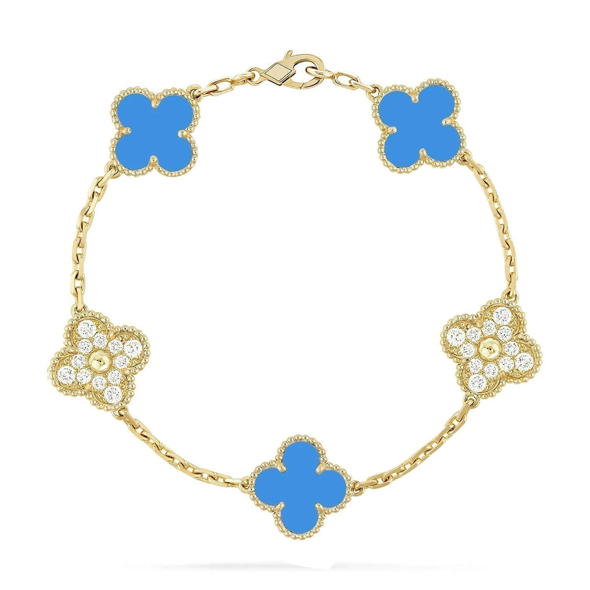{
  "Bling Jewelrys": "ブリング・ジュエリー",
  "CLOVER 5 MOTIF BLUE AGATE BRACELET COLLECTION": "クローバー 5モチーフ ブルーアゲート ブレスレット コレクション"
}