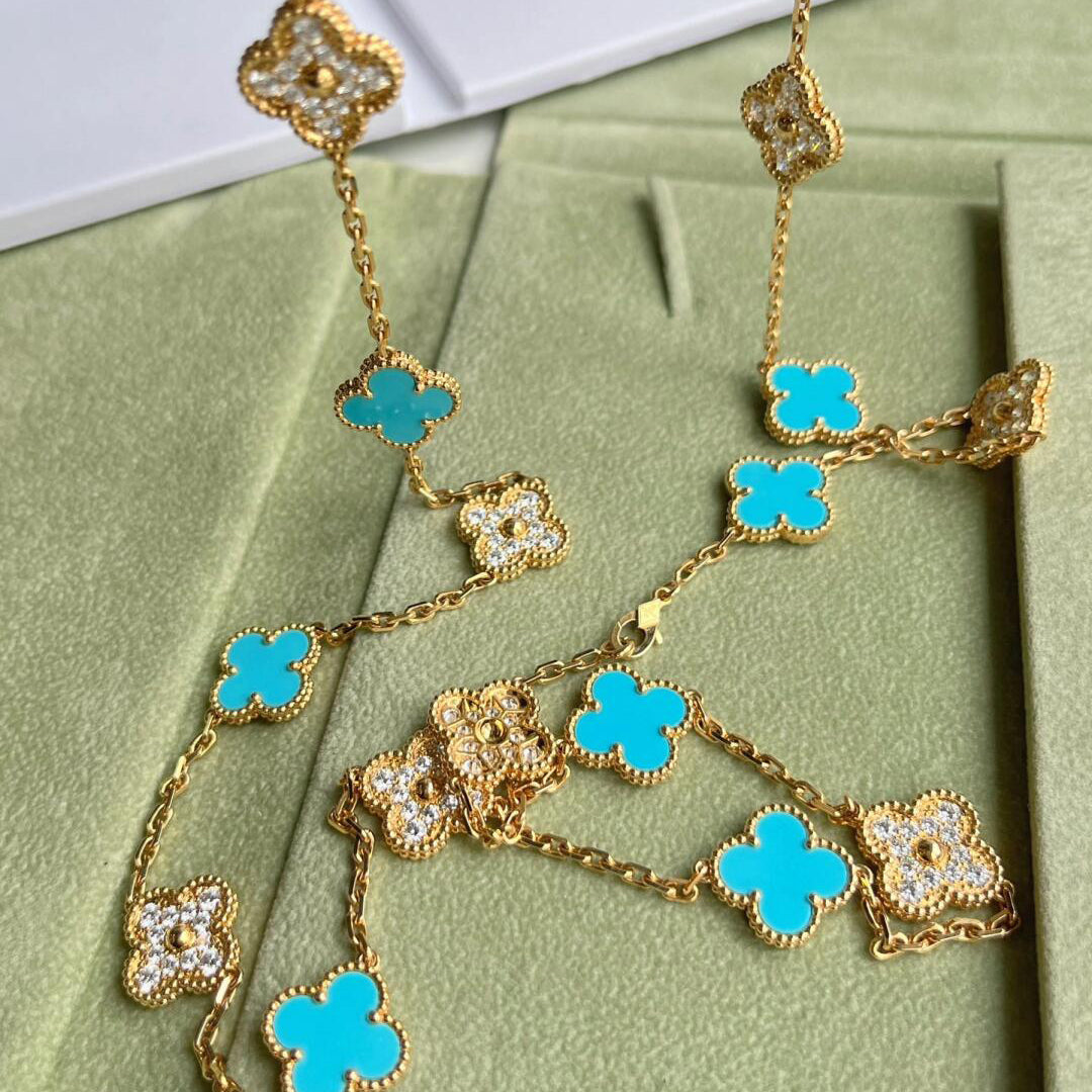[Bling Jewelrys ]CLOVER 20 MOTIFS TURQUOISE DIAMOND NECKLACE