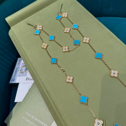 [Bling Jewelrys ]CLOVER 20 MOTIFS TURQUOISE DIAMOND NECKLACE