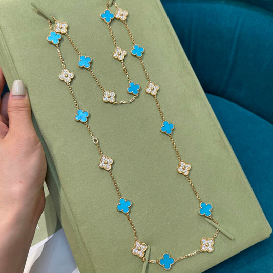 [Bling Jewelrys] CLOVER 20 MOTIVE TÜRKIS DIAMANT-HALSKETTE