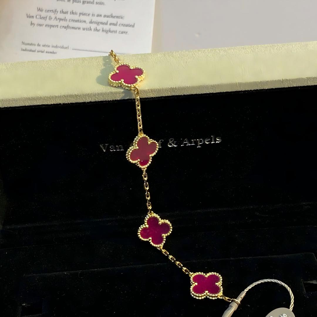 [Bling Jewelrys]NEW CLOVER 5 MOTIFS PINK ENAMEL BRACELET