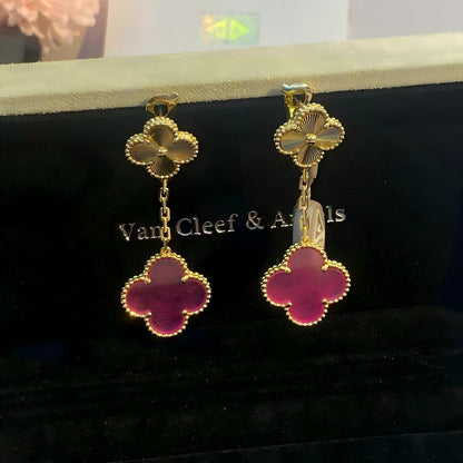 [Bling Jewelrys]NEW CLOVER 2 MOTIF PINK ENAMEL EARRINGS