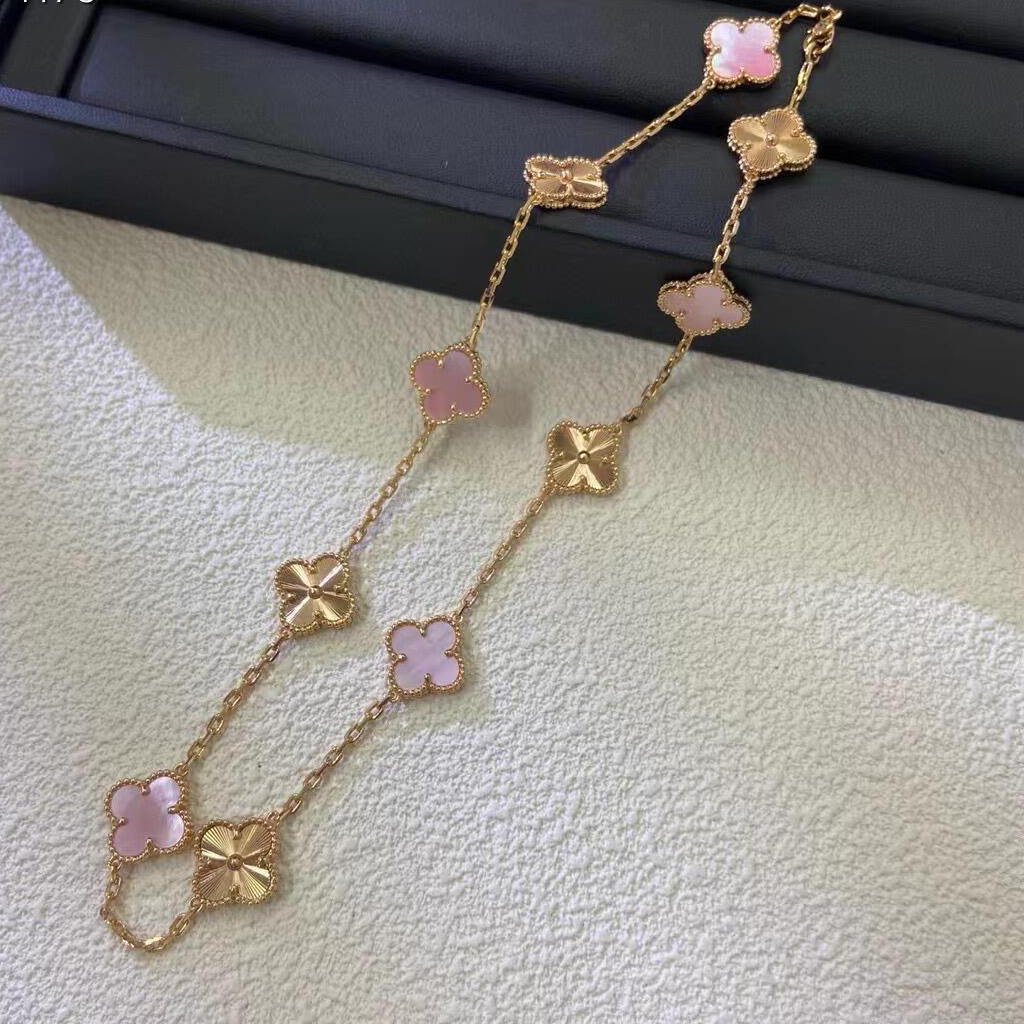 [Bling Jewelrys] KLEEBLATT 10 MOTIVE LASER PINK PERLMUTT HALSKETTE