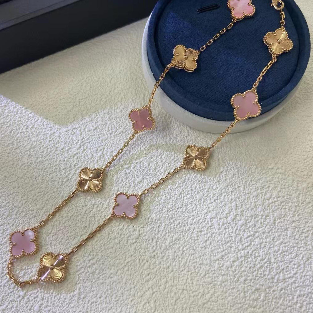 [Bling Jewelrys] KLEEBLATT 10 MOTIVE LASER PINK PERLMUTT HALSKETTE