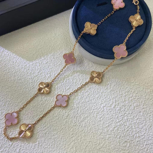[Bling Jewelrys] KLEEBLATT 10 MOTIVE LASER PINK PERLMUTT HALSKETTE