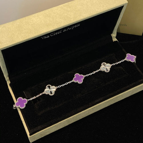 [Bling Jewelrys ]CLOVER  5 MOTIFS  PURPLE VIOLET BRACELET SILVER