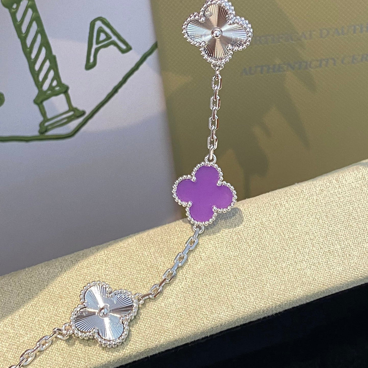 [Bling Jewelrys ]CLOVER  5 MOTIFS  PURPLE VIOLET BRACELET SILVER