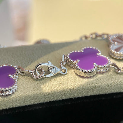 [Bling Jewelrys ]CLOVER  5 MOTIFS  PURPLE VIOLET BRACELET SILVER