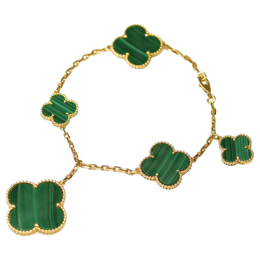 [Bling Jewelrys ]MAGIC CLOVER MALACHITE GOLD BRACELET 5 MOTIFS