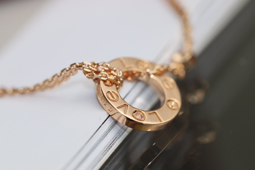 [Bling Jewelrys ]LOVE NECKLACE ADJUSTABLE ROSE GOLD 2 DIAMOND
