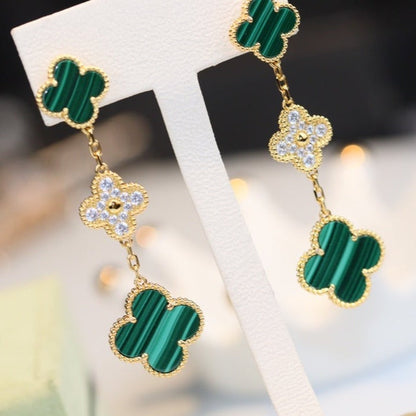 [Bling Jewelrys] KLEEBATT-OHRRINGE GOLD MALACHIT DIAMANT 3 MOTIVE
