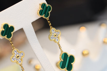 [Bling Jewelrys] KLEEBATT-OHRRINGE GOLD MALACHIT DIAMANT 3 MOTIVE