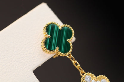 [Bling Jewelrys] KLEEBATT-OHRRINGE GOLD MALACHIT DIAMANT 3 MOTIVE
