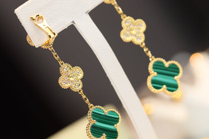 [Bling Jewelrys] KLEEBATT-OHRRINGE GOLD MALACHIT DIAMANT 3 MOTIVE