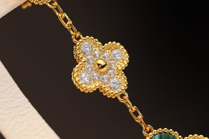 [Bling Jewelrys] KLEEBATT-OHRRINGE GOLD MALACHIT DIAMANT 3 MOTIVE