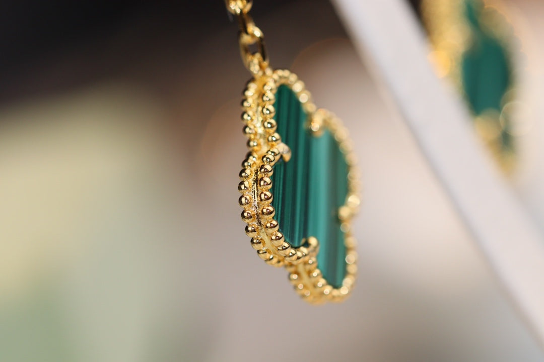 [Bling Jewelrys] KLEEBATT-OHRRINGE GOLD MALACHIT DIAMANT 3 MOTIVE