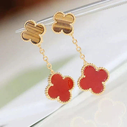 [Bling Jewelrys ]CLOVER  2 MOTIF  TIGER EYE CARNELIAN EARRINGS