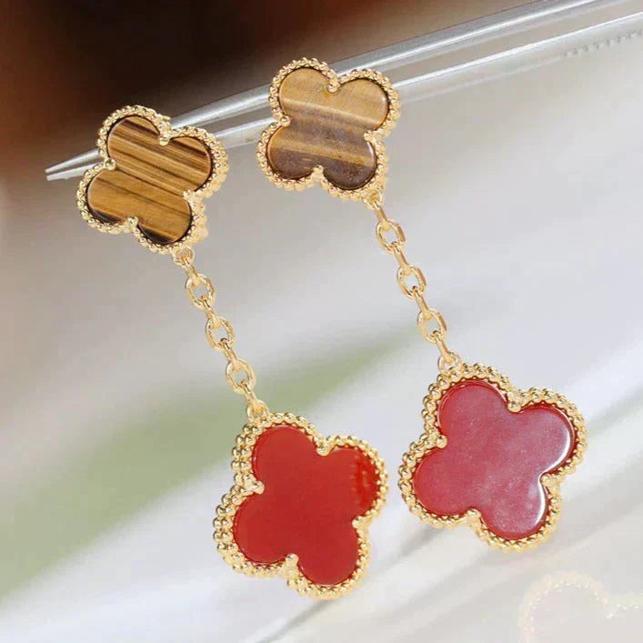 [Bling Jewelrys ]CLOVER  2 MOTIF  TIGER EYE CARNELIAN EARRINGS