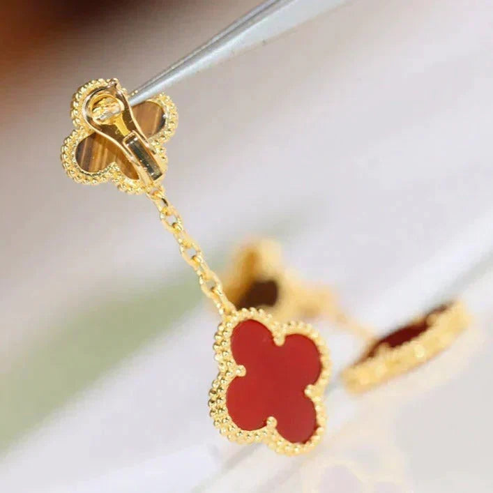 [Bling Jewelrys ]CLOVER  2 MOTIF  TIGER EYE CARNELIAN EARRINGS