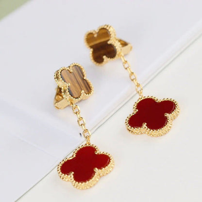 [Bling Jewelrys ]CLOVER  2 MOTIF  TIGER EYE CARNELIAN EARRINGS