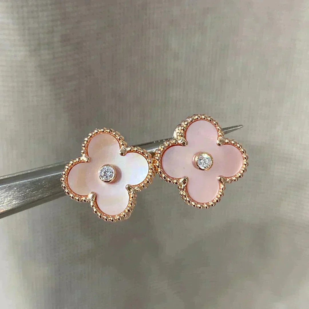 [Bling Jewelrys] CLOVER MEDIUM 1 MOTIV PINK PERLMUTT DIAMANT OHRRINGE