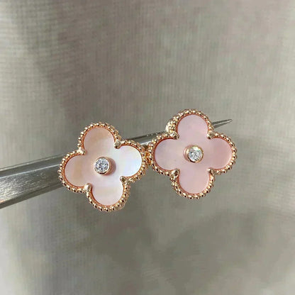 [Bling Jewelrys] CLOVER MEDIUM 1 MOTIV PINK PERLMUTT DIAMANT OHRRINGE