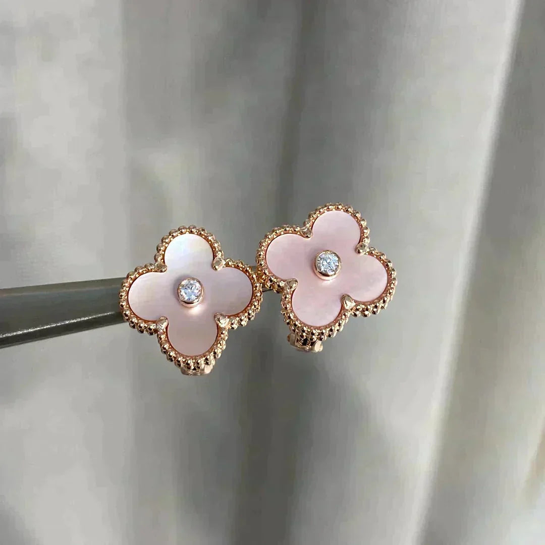 [Bling Jewelrys] CLOVER MEDIUM 1 MOTIV PINK PERLMUTT DIAMANT OHRRINGE