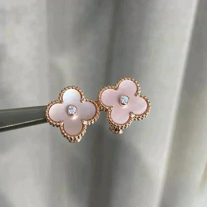 [Bling Jewelrys] CLOVER MEDIUM 1 MOTIV PINK PERLMUTT DIAMANT OHRRINGE