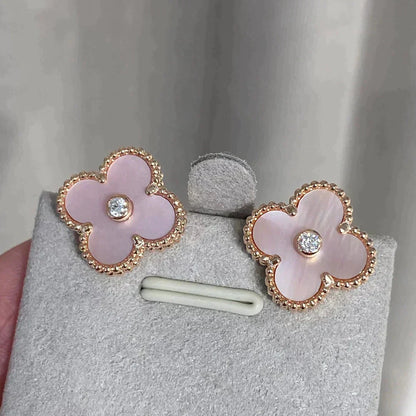 [Bling Jewelrys] CLOVER MEDIUM 1 MOTIV PINK PERLMUTT DIAMANT OHRRINGE