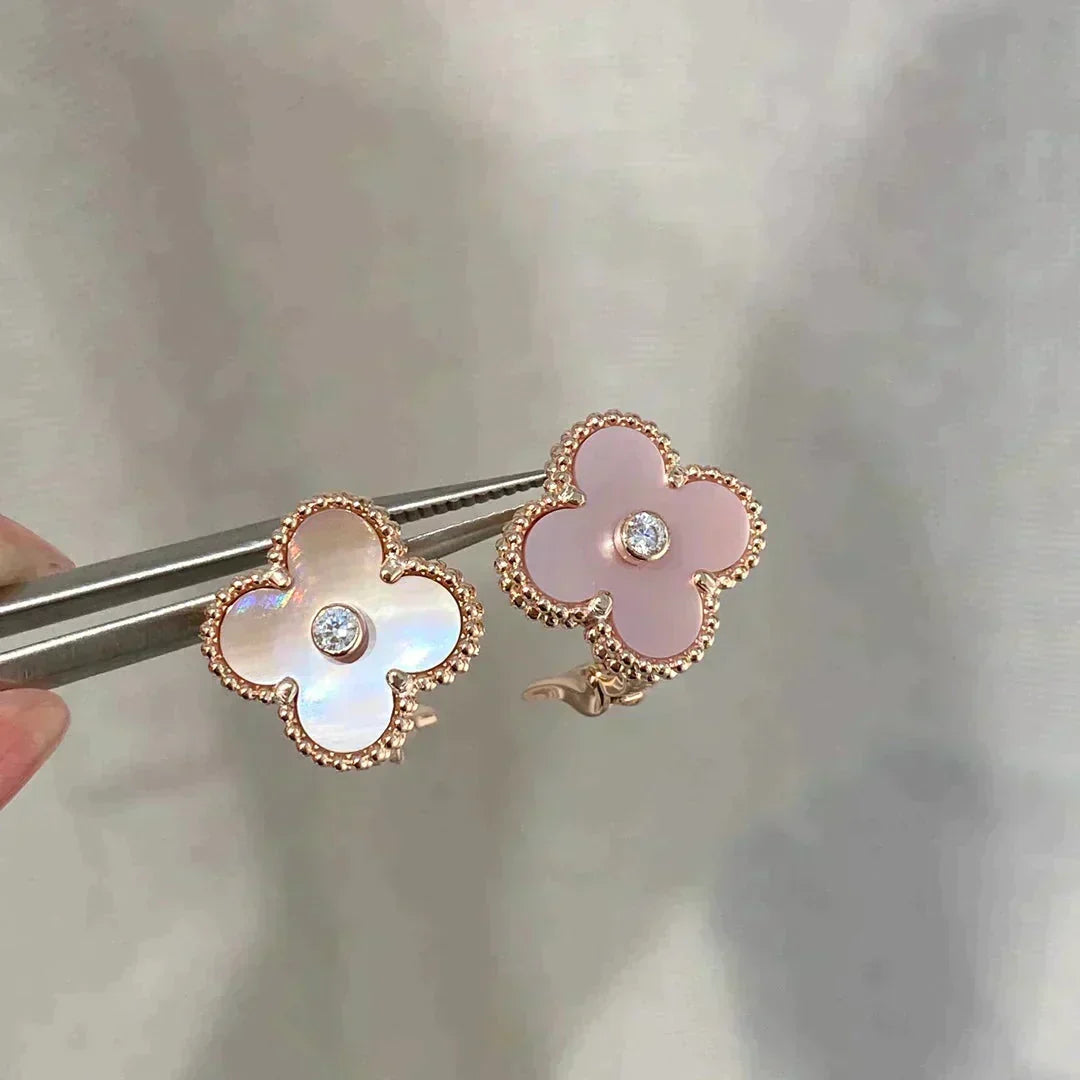 [Bling Jewelrys] CLOVER MEDIUM 1 MOTIV PINK PERLMUTT DIAMANT OHRRINGE