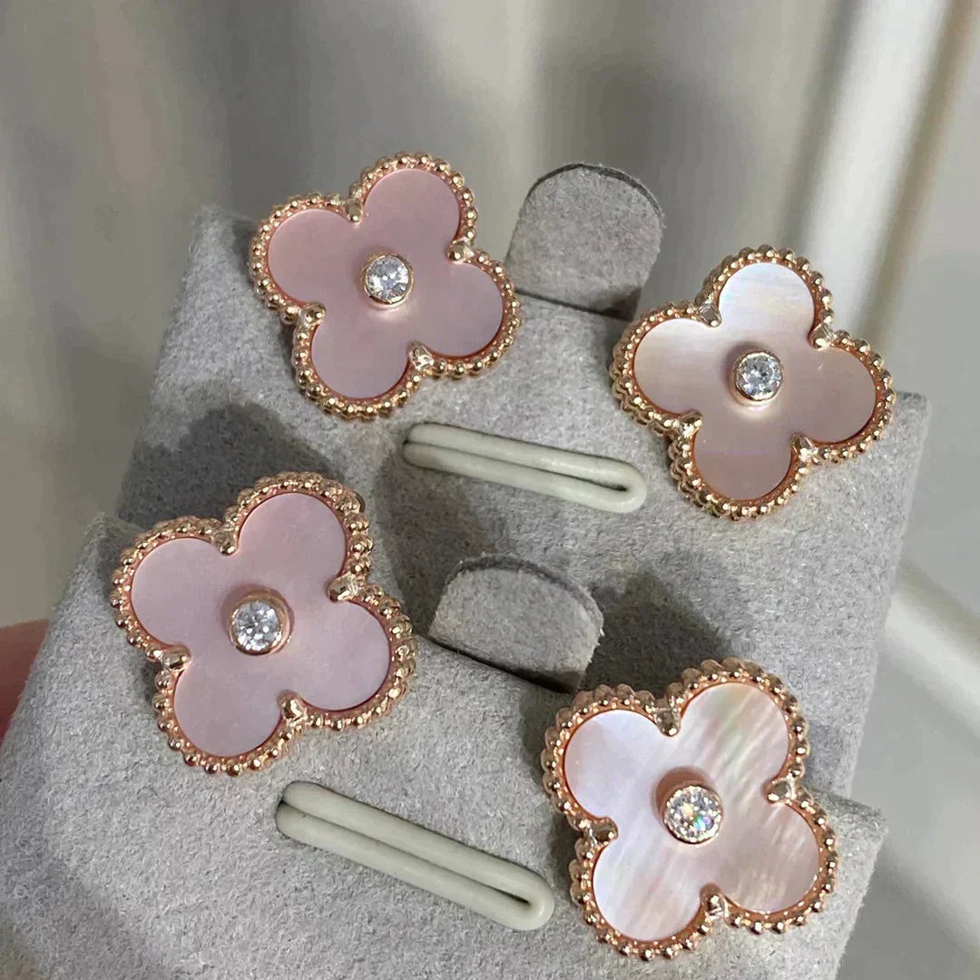 [Bling Jewelrys] CLOVER MEDIUM 1 MOTIV PINK PERLMUTT DIAMANT OHRRINGE