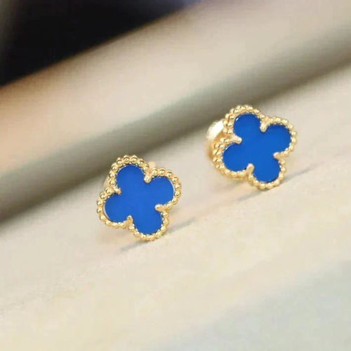 [Bling Jewelrys ]CLOVER MINI 9.5MM BLUE AGATE EARRINGS