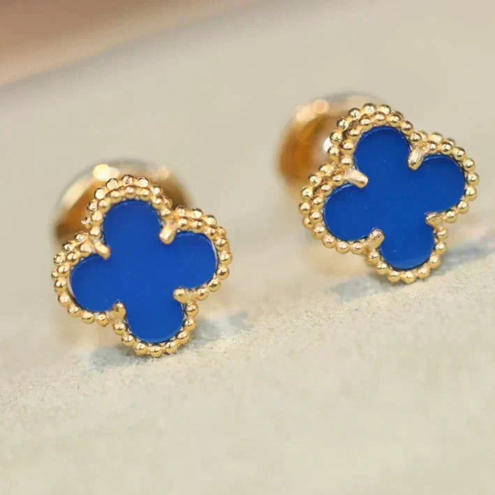 [Bling Jewelrys ]CLOVER MINI 9.5MM BLUE AGATE EARRINGS
