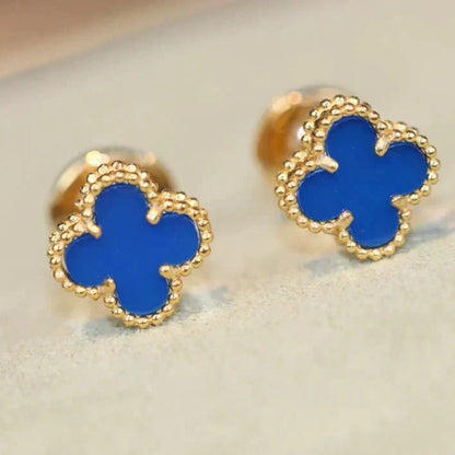 [Bling Jewelrys ]CLOVER MINI 9.5MM BLUE AGATE EARRINGS
