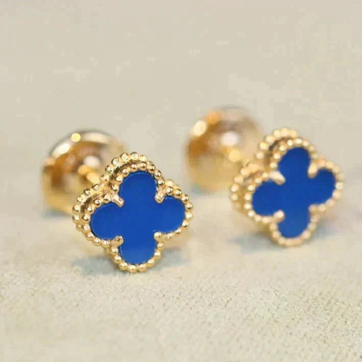 [Bling Jewelrys ]CLOVER MINI 9.5MM BLUE AGATE EARRINGS