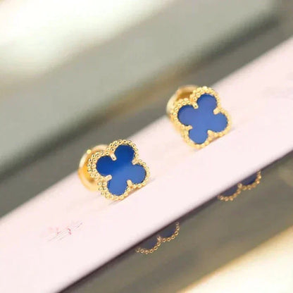 [Bling Jewelrys ]CLOVER MINI 9.5MM BLUE AGATE EARRINGS