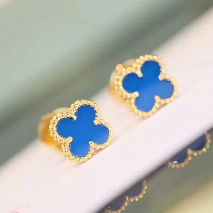 [Bling Jewelrys ]CLOVER MINI 9.5MM BLUE AGATE EARRINGS