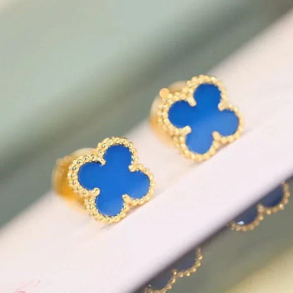 [Bling Jewelrys ]CLOVER MINI 9.5MM BLUE AGATE EARRINGS