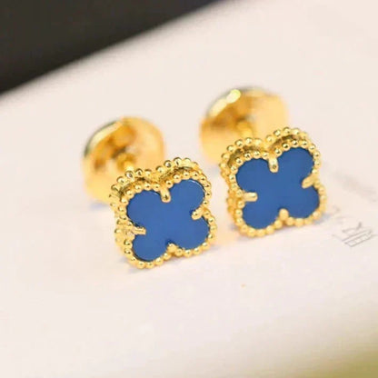 [Bling Jewelrys ]CLOVER MINI 9.5MM BLUE AGATE EARRINGS