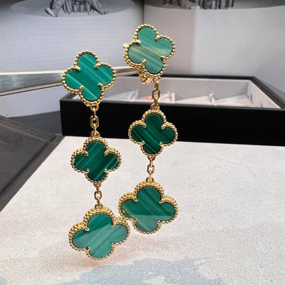 [Bling Jewelrys ]CLOVER MALACHITE 3 MOTIFS GOLD