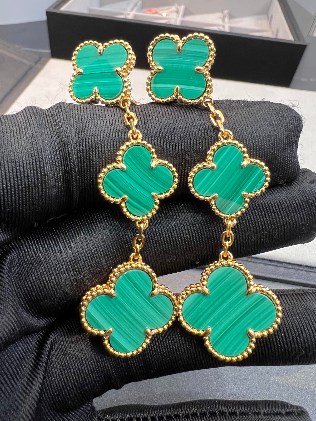 [Bling Jewelrys ]CLOVER MALACHITE 3 MOTIFS GOLD