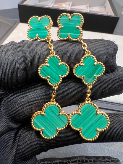 [Bling Jewelrys ]CLOVER MALACHITE 3 MOTIFS GOLD