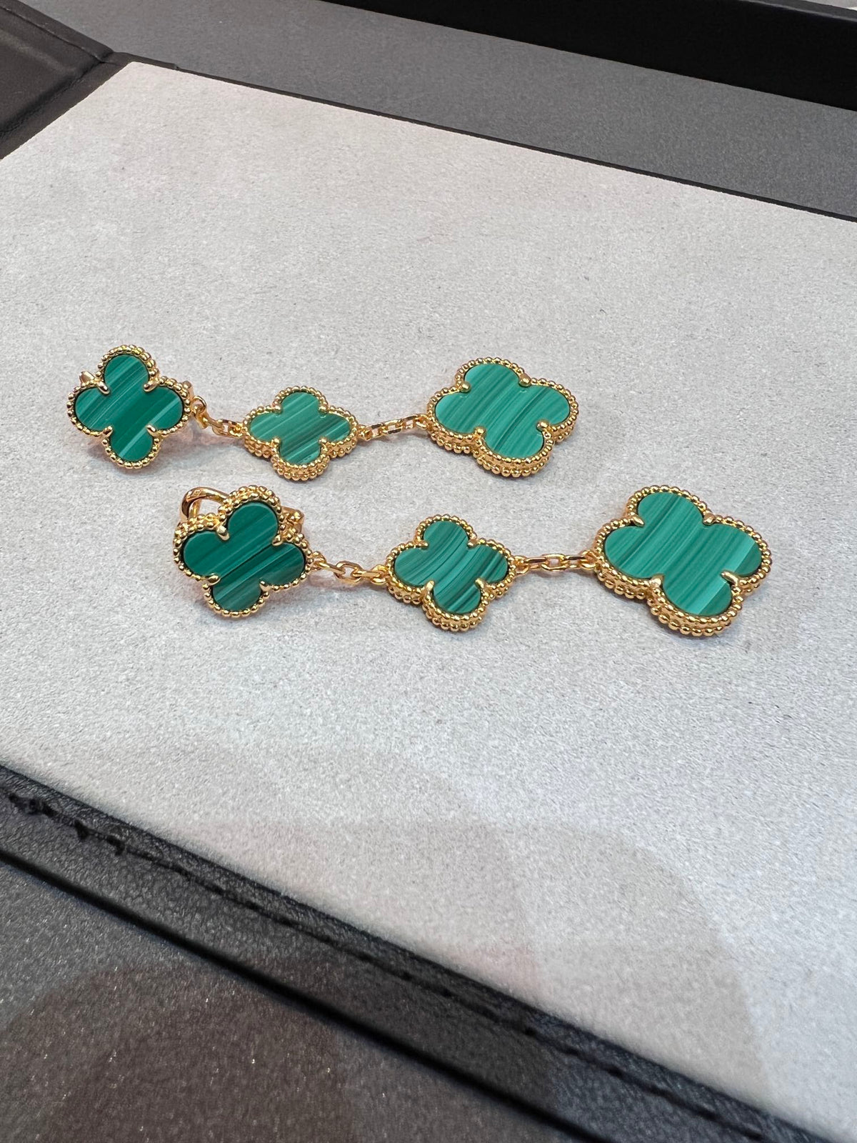 [Bling Jewelrys ]CLOVER MALACHITE 3 MOTIFS GOLD