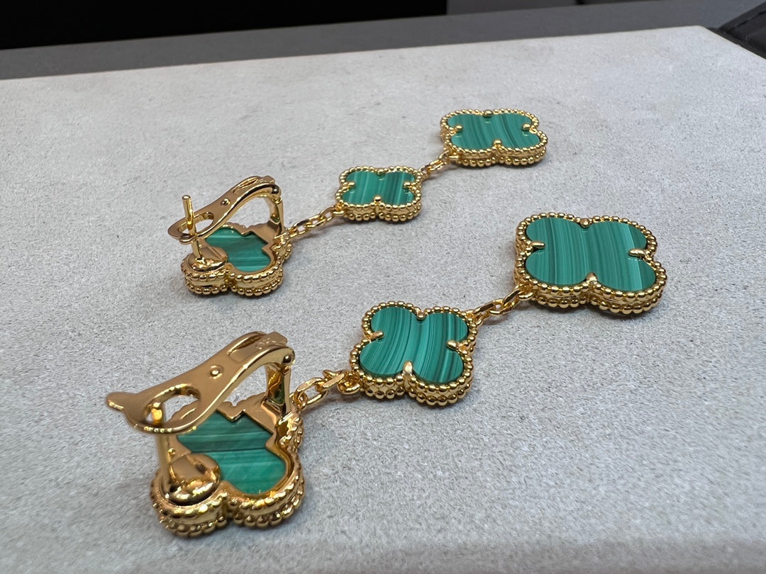 [Bling Jewelrys ]CLOVER MALACHITE 3 MOTIFS GOLD