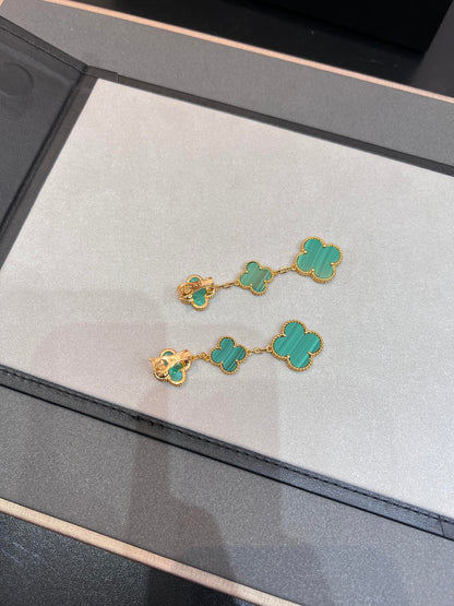 [Bling Jewelrys ]CLOVER MALACHITE 3 MOTIFS GOLD