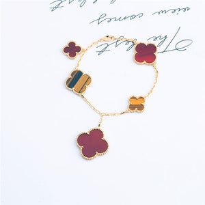 [Bling Jewelrys ]CLOVER BRACELET 5 MOTIFS CARNELIAN TIGER EYE
