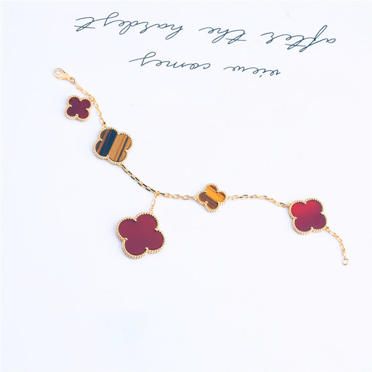 [Bling Jewelrys ]CLOVER BRACELET 5 MOTIFS CARNELIAN TIGER EYE
