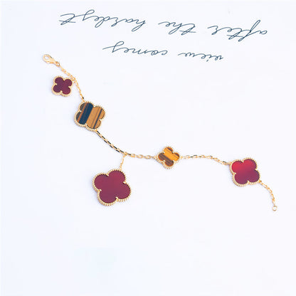 [Bling Jewelrys ]CLOVER BRACELET 5 MOTIFS CARNELIAN TIGER EYE