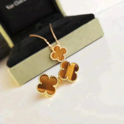 [Bling Jewelrys ]CLOVER MEDIUM 1 MOTIFS TIGER EYE EARRINGS