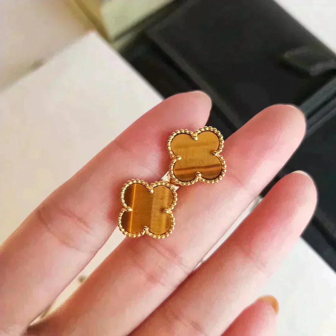 [Bling Jewelrys ]CLOVER MEDIUM 1 MOTIFS TIGER EYE EARRINGS